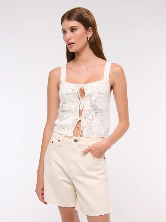 Abercrombie & Fitch Tops - Abercrombie And Fitch White Crochet Tie Front Knit Tank Top Size XXS NWT